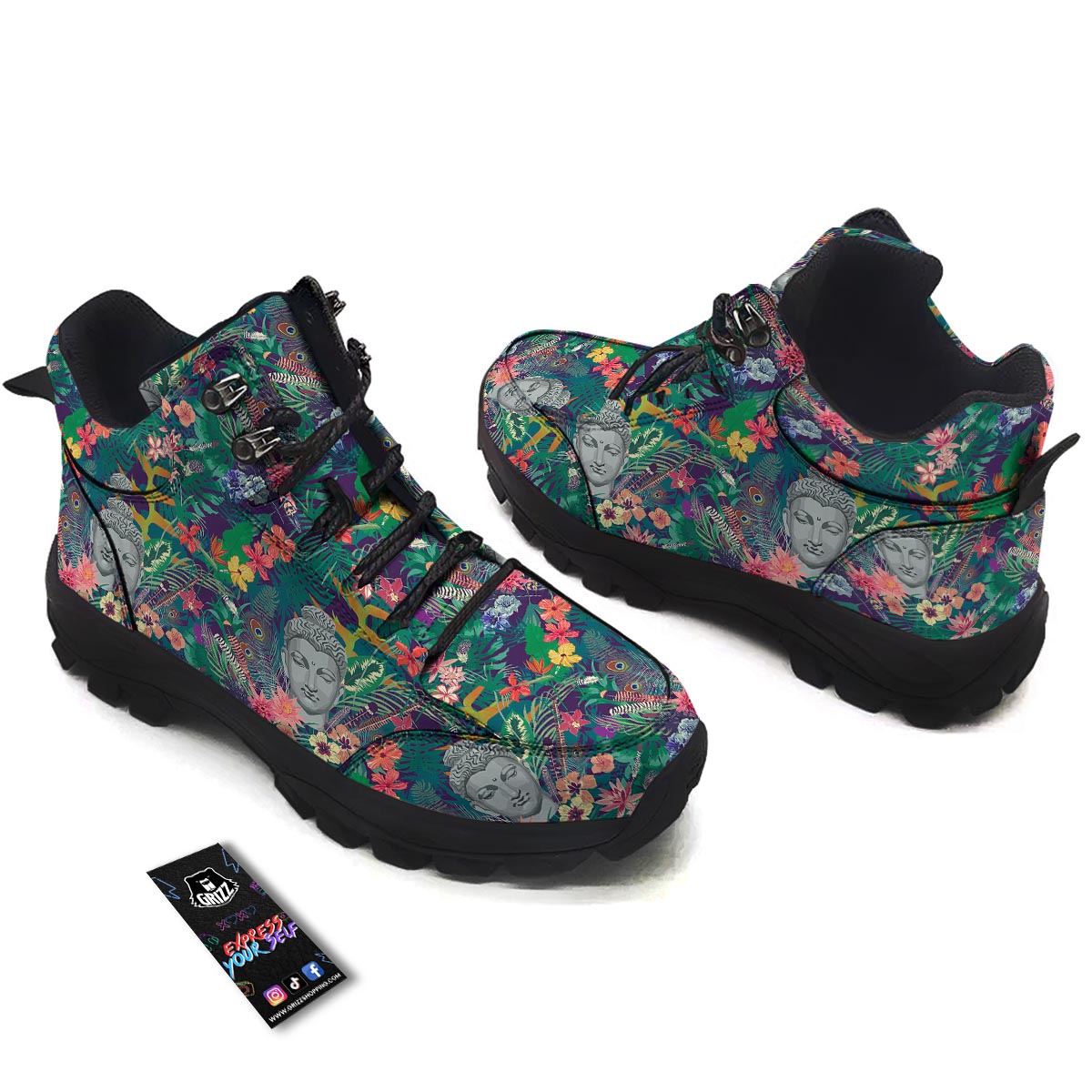 Buddha Tropical Print Pattern Hiking Shoes-grizzshop