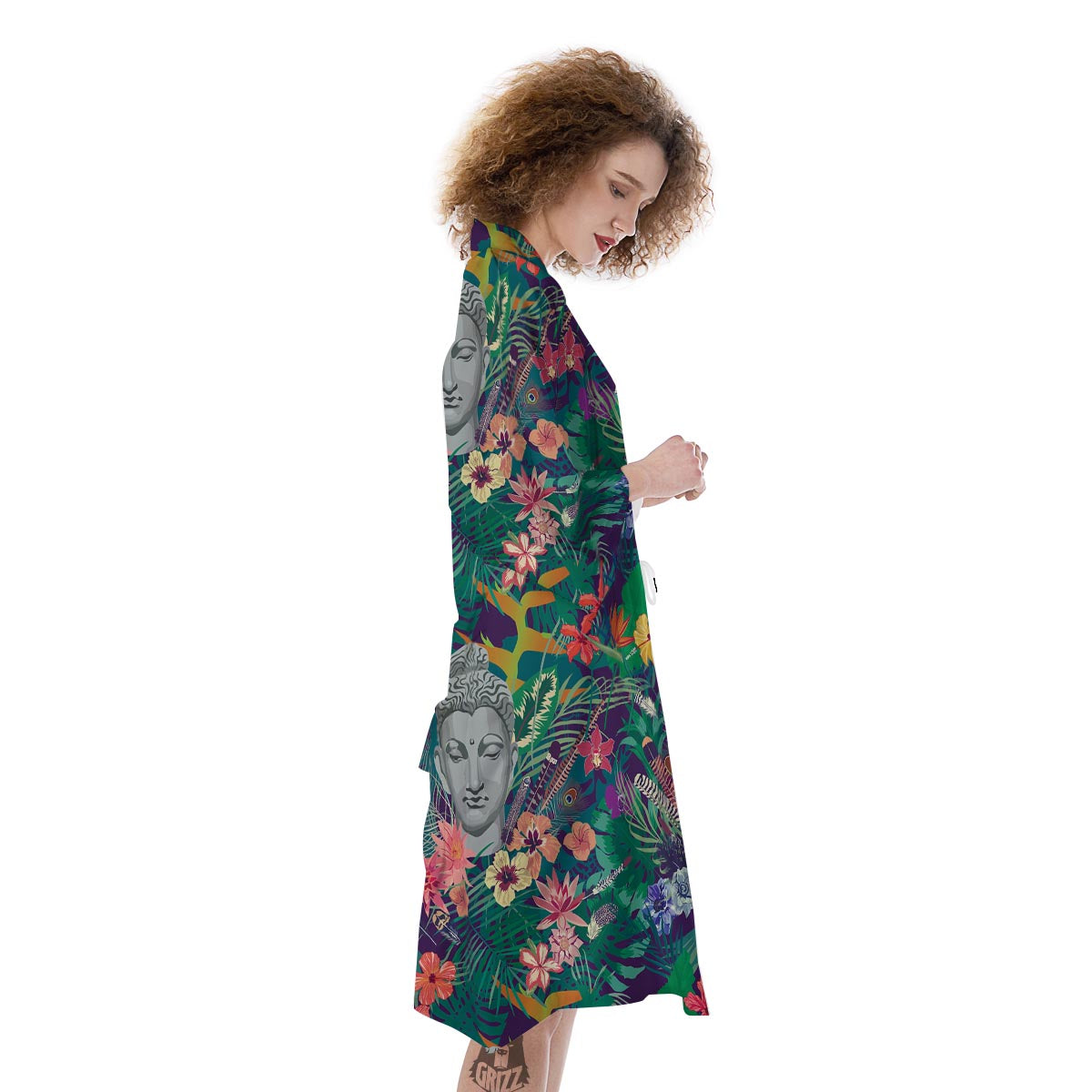 Buddha Tropical Print Pattern Kimono-grizzshop