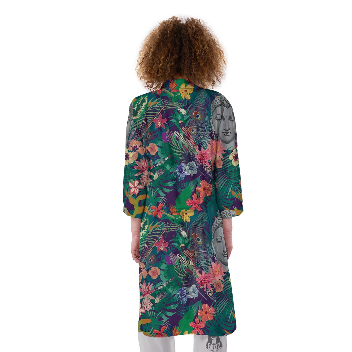 Buddha Tropical Print Pattern Kimono-grizzshop