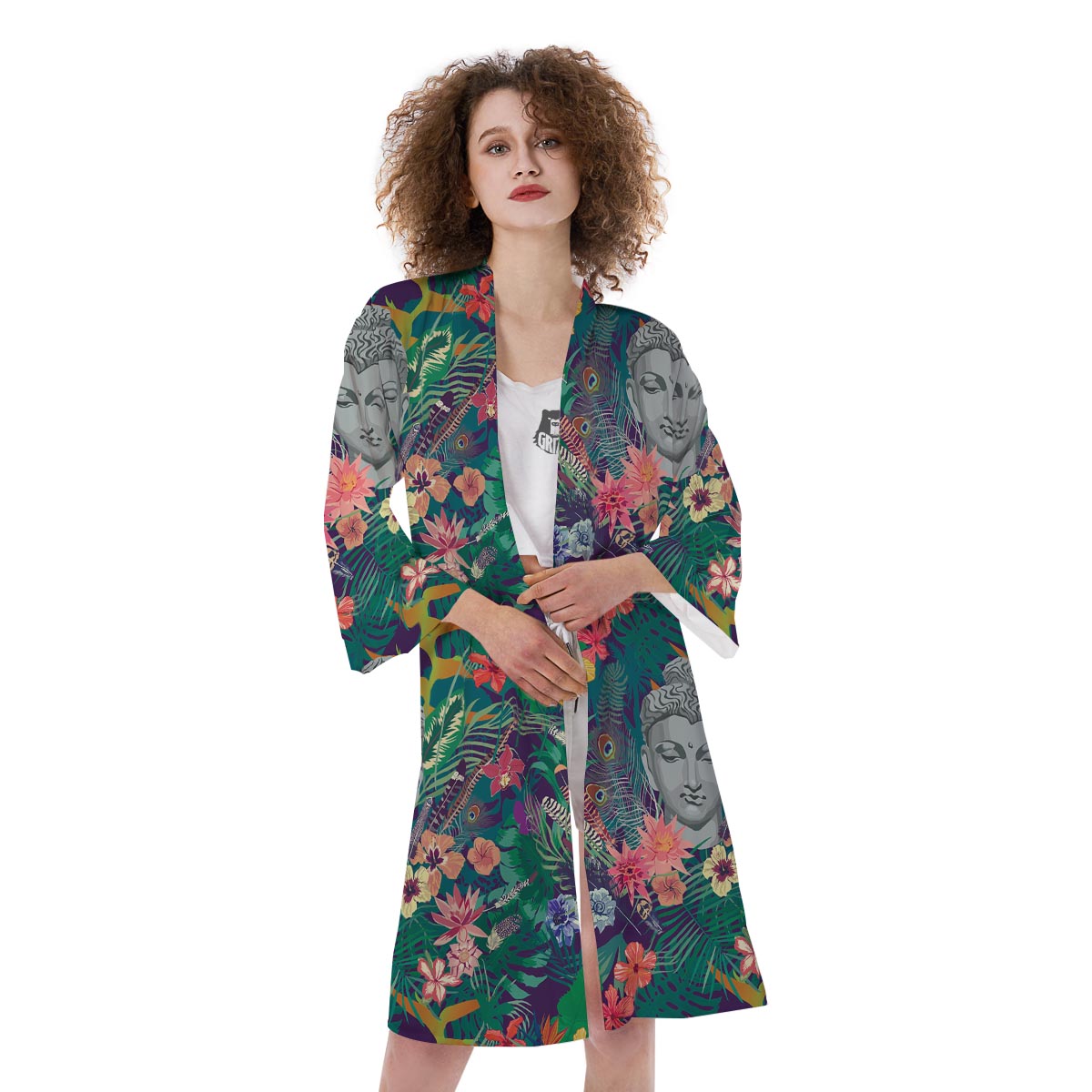 Buddha Tropical Print Pattern Kimono-grizzshop