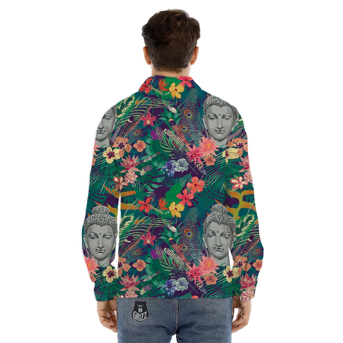 Buddha Tropical Print Pattern Men's Dress Shirts-grizzshop