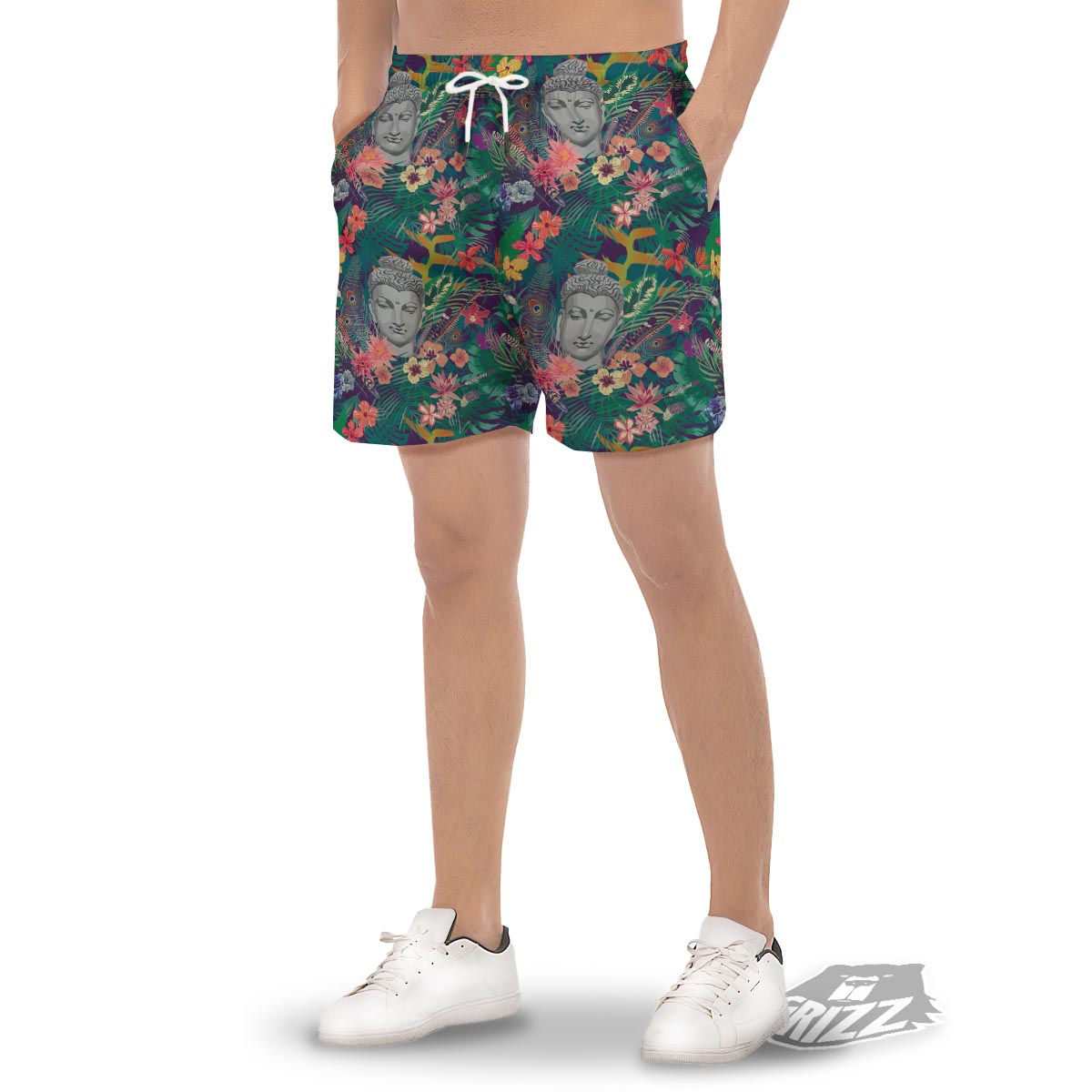 Buddha Tropical Print Pattern Men's Gym Shorts-grizzshop