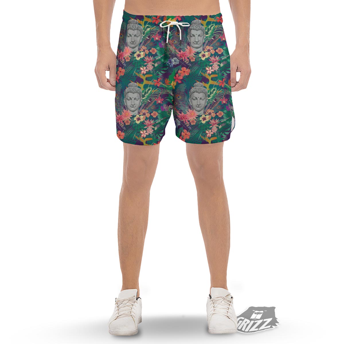 Buddha Tropical Print Pattern Men's Gym Shorts-grizzshop