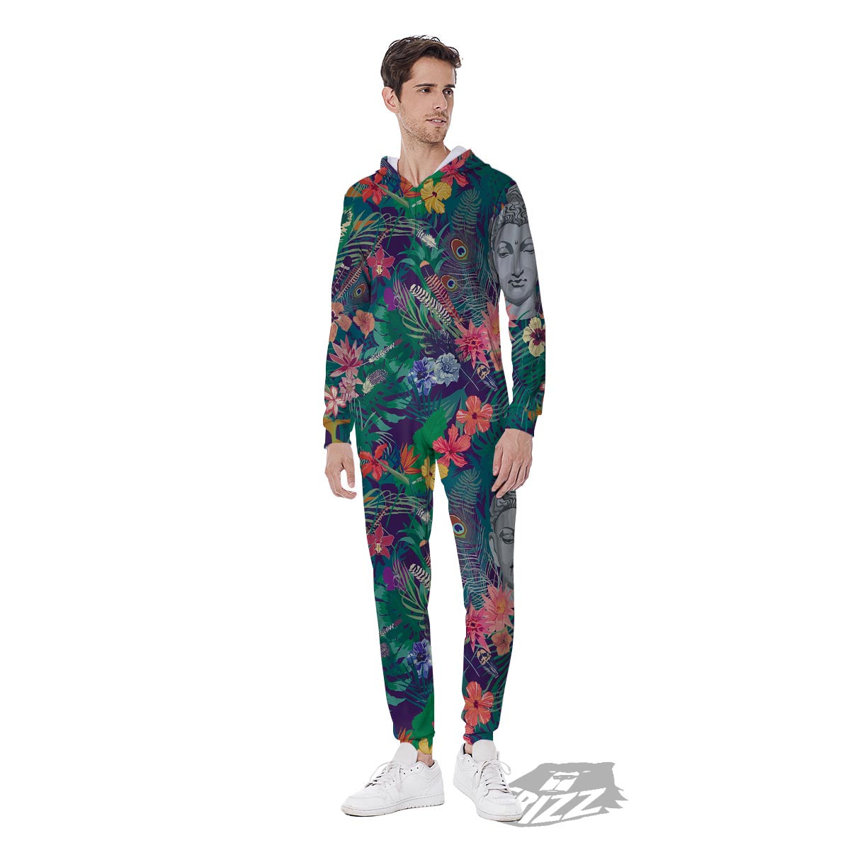 Buddha Tropical Print Pattern Men's Jumpsuit-grizzshop