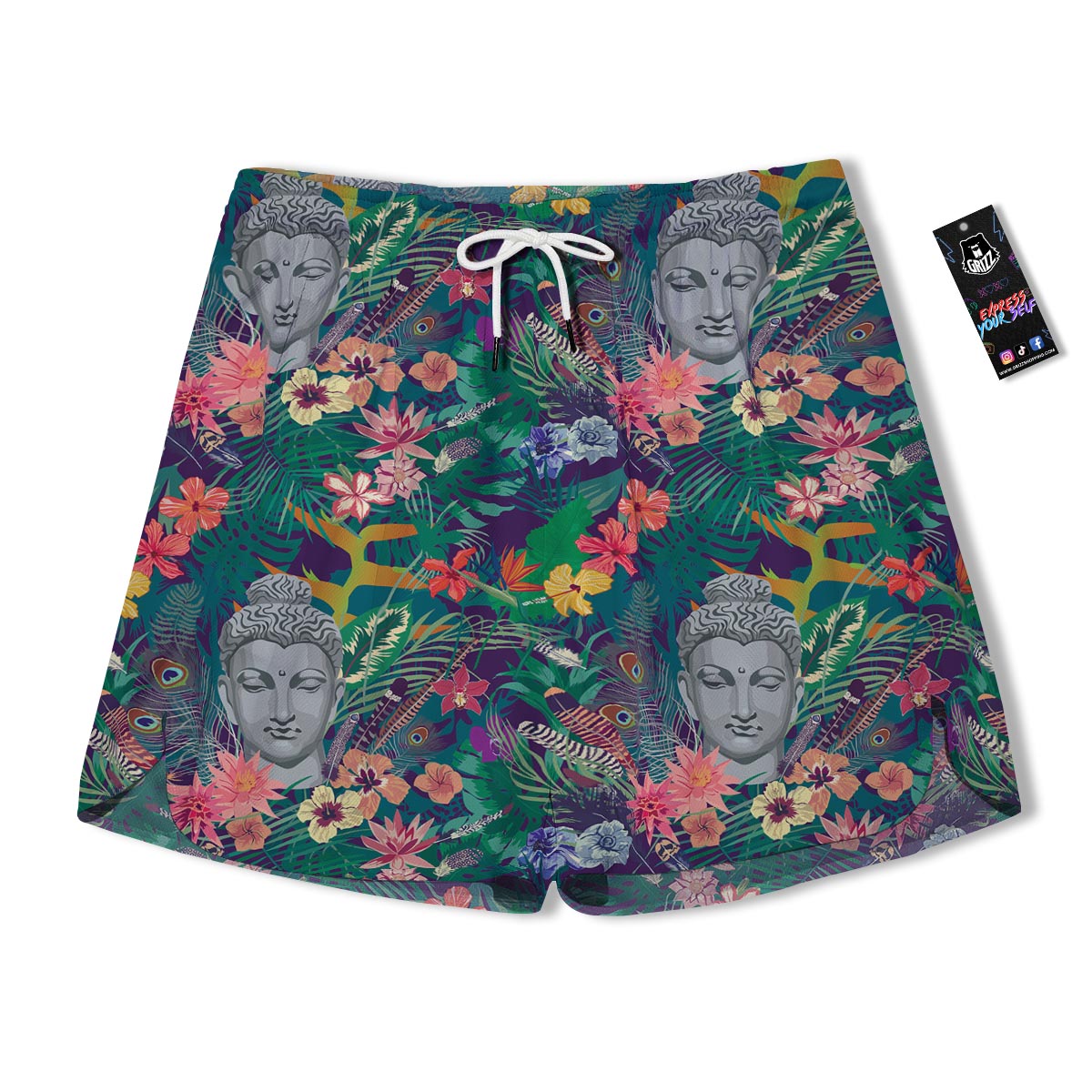 Buddha Tropical Print Pattern Men's Running Shorts-grizzshop