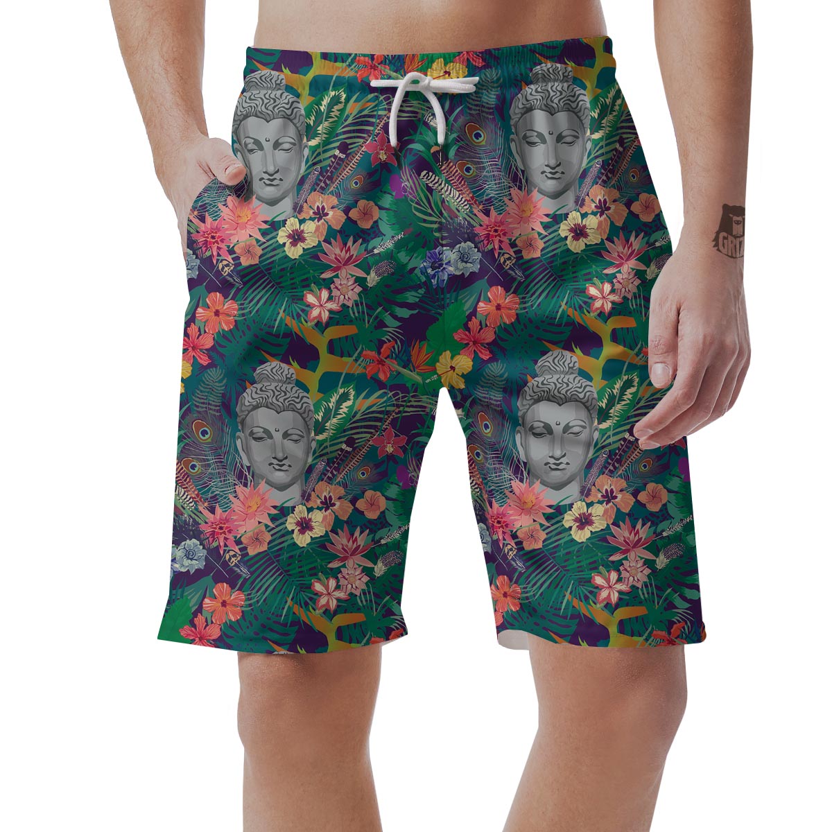 Buddha Tropical Print Pattern Men's Shorts-grizzshop