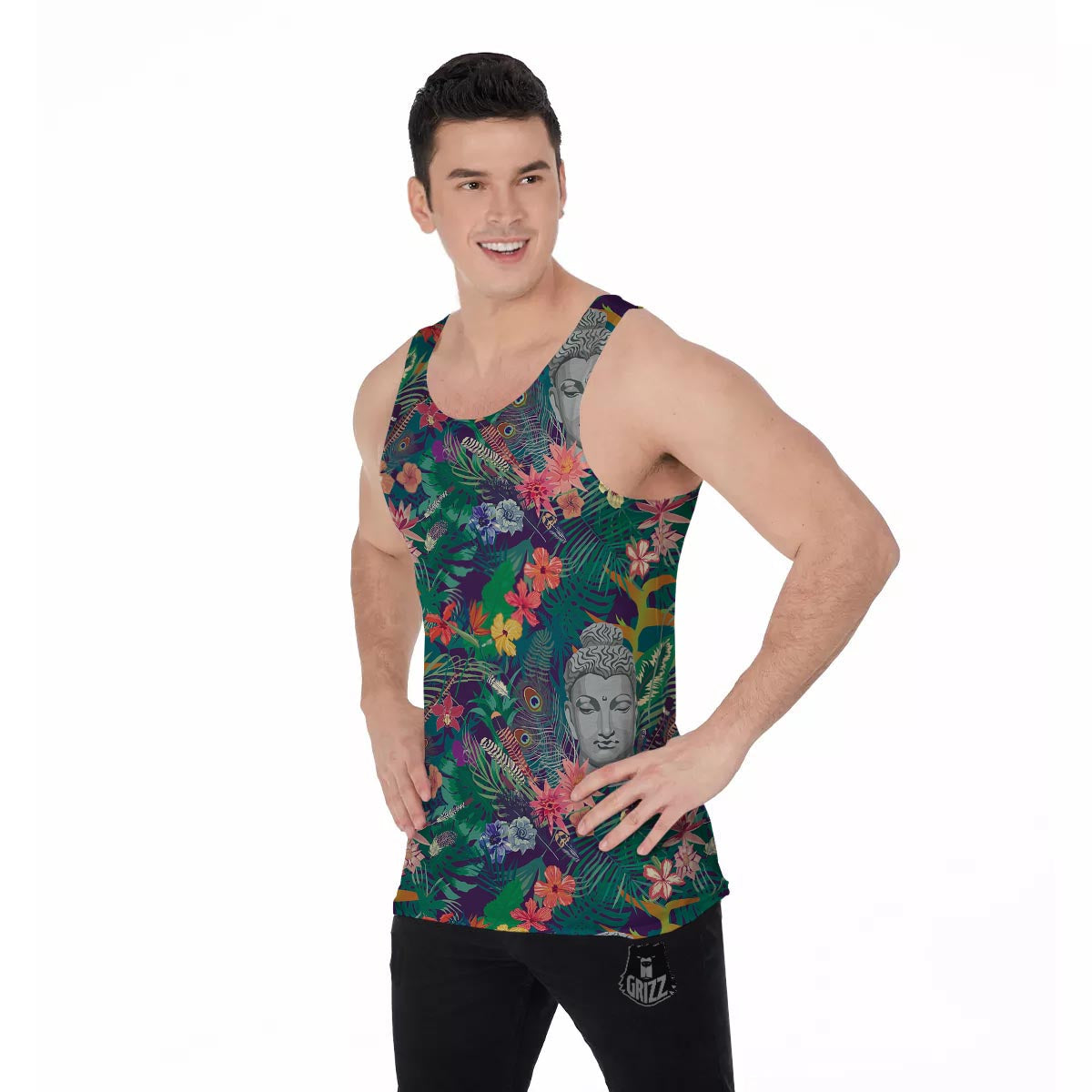Buddha Tropical Print Pattern Men's Tank Top-grizzshop