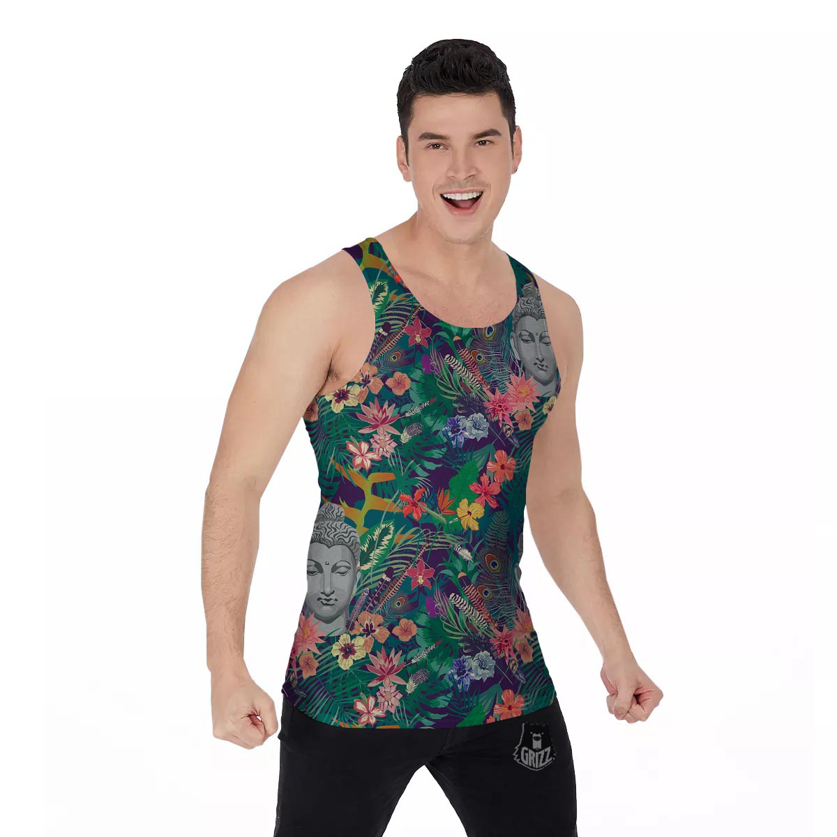 Buddha Tropical Print Pattern Men's Tank Top-grizzshop