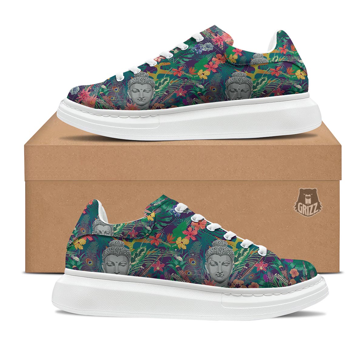 Buddha Tropical Print Pattern Platform Shoes-grizzshop