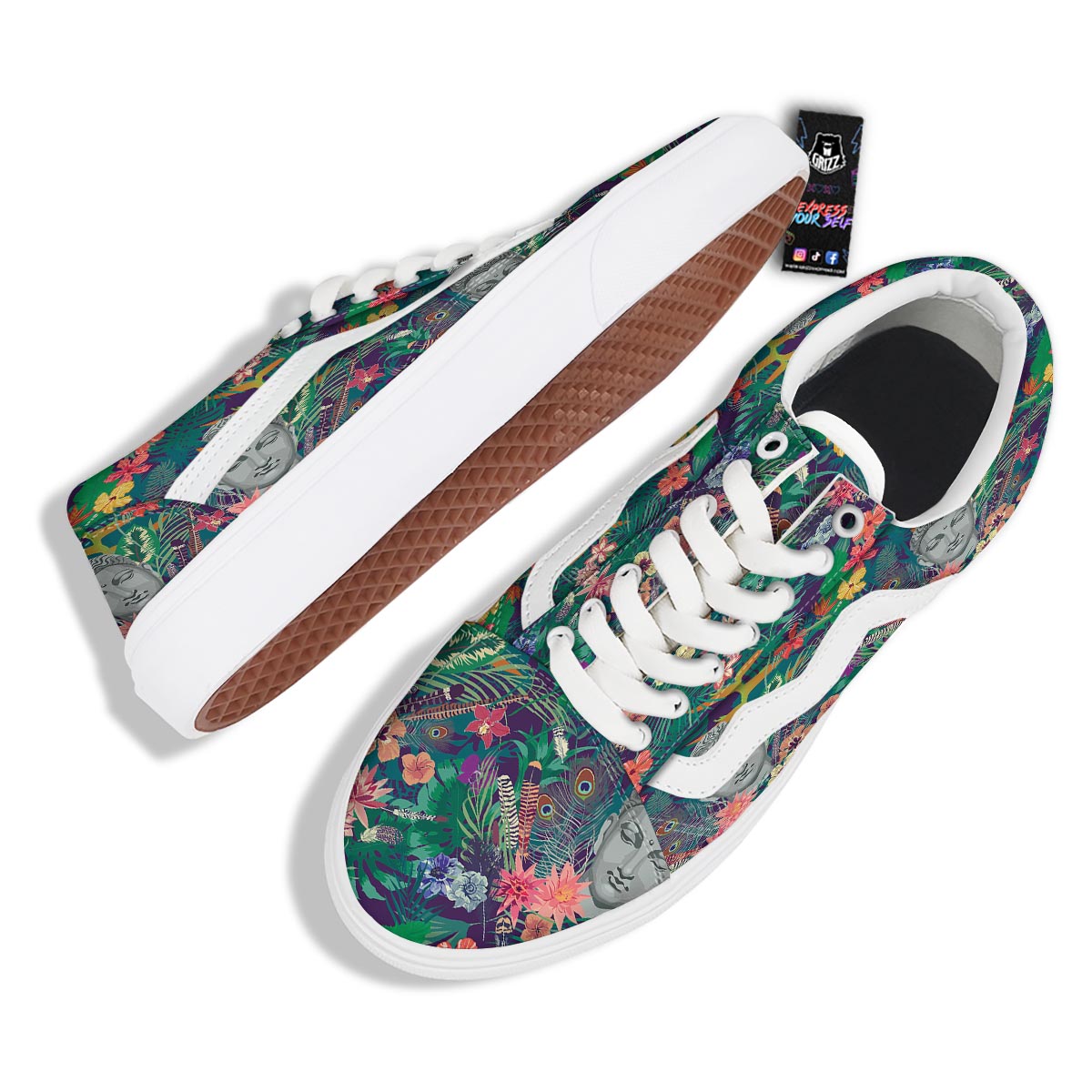 Buddha Tropical Print Pattern Skate Shoes-grizzshop