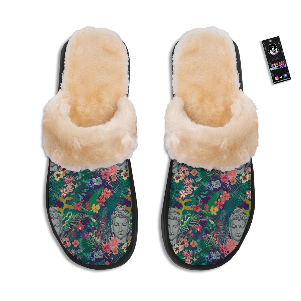 Buddha Tropical Print Pattern Slippers-grizzshop