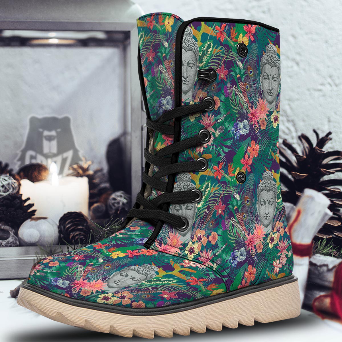 Buddha Tropical Print Pattern Snow Boots-grizzshop