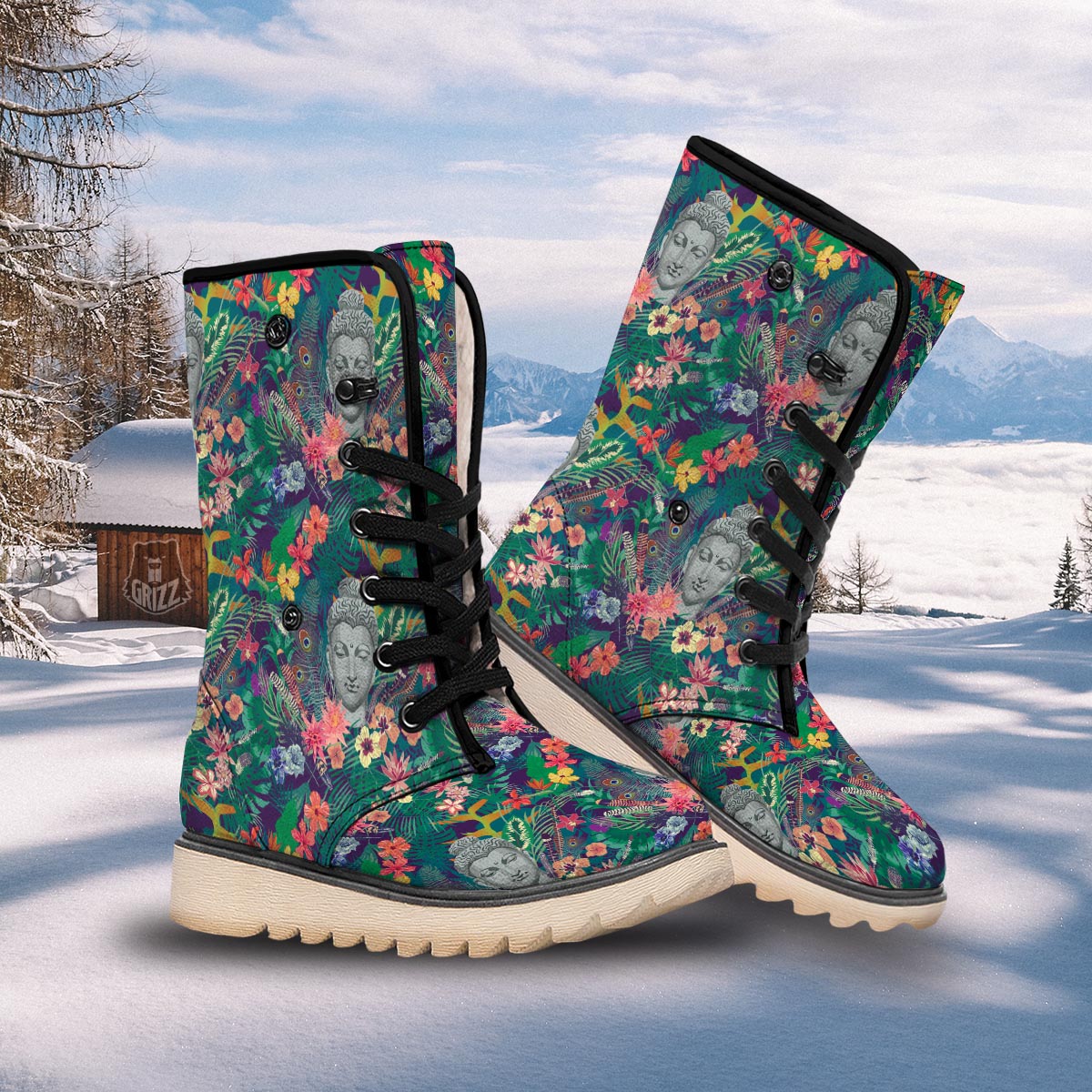 Buddha Tropical Print Pattern Snow Boots-grizzshop