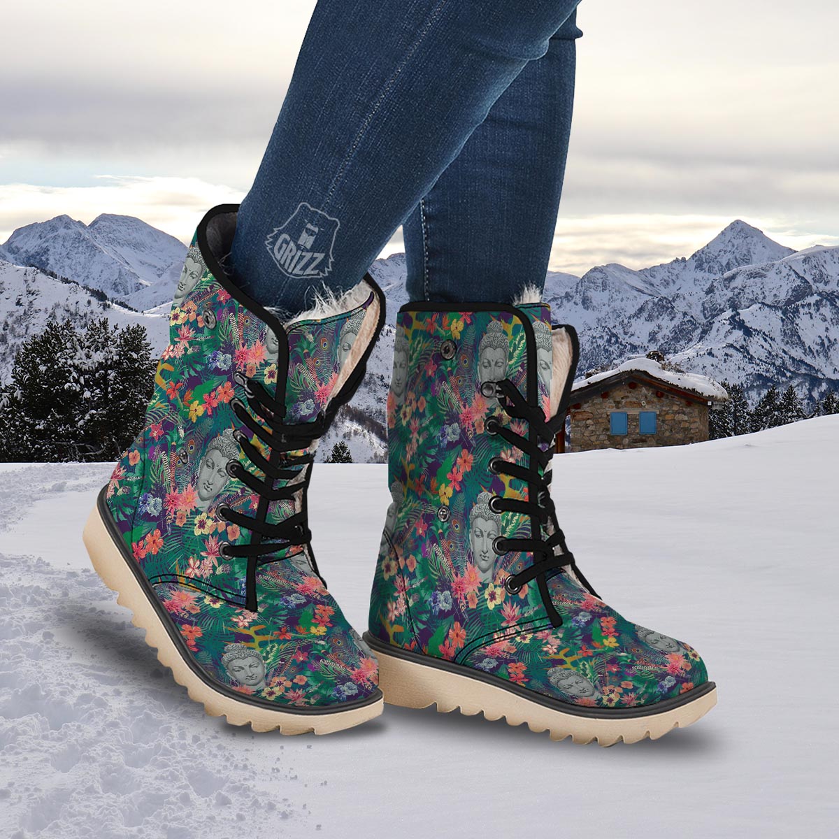 Buddha Tropical Print Pattern Snow Boots-grizzshop