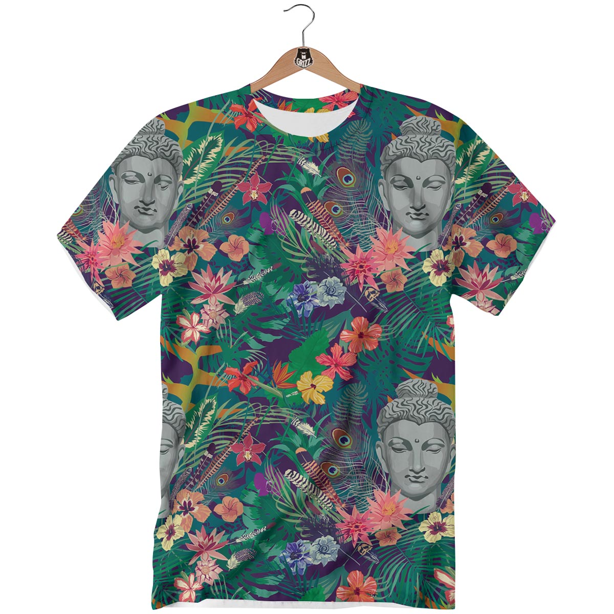 Buddha Tropical Print Pattern T-Shirt-grizzshop