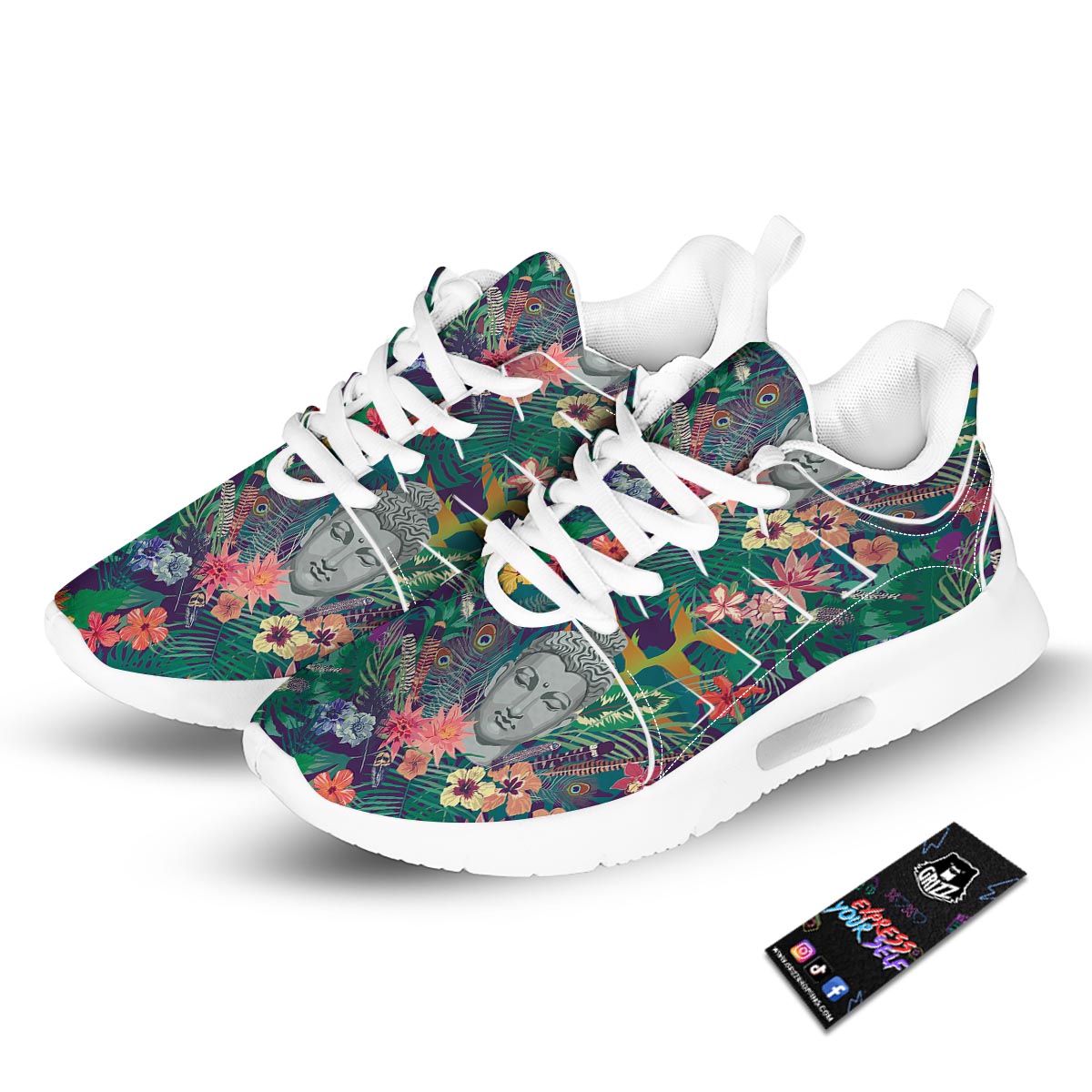 Buddha Tropical Print Pattern Tennis Shoes-grizzshop