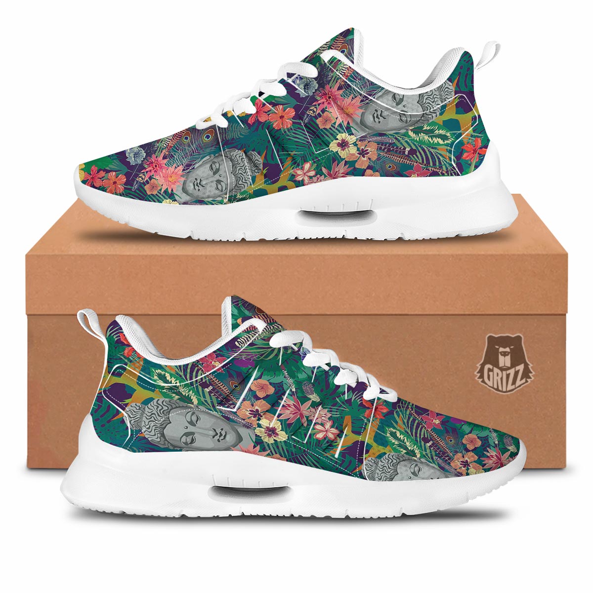 Buddha Tropical Print Pattern Tennis Shoes-grizzshop