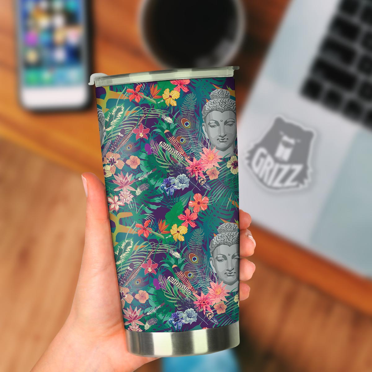 Buddha Tropical Print Pattern Tumbler-grizzshop