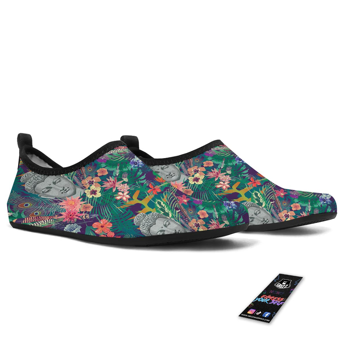 Buddha Tropical Print Pattern Water Shoes-grizzshop