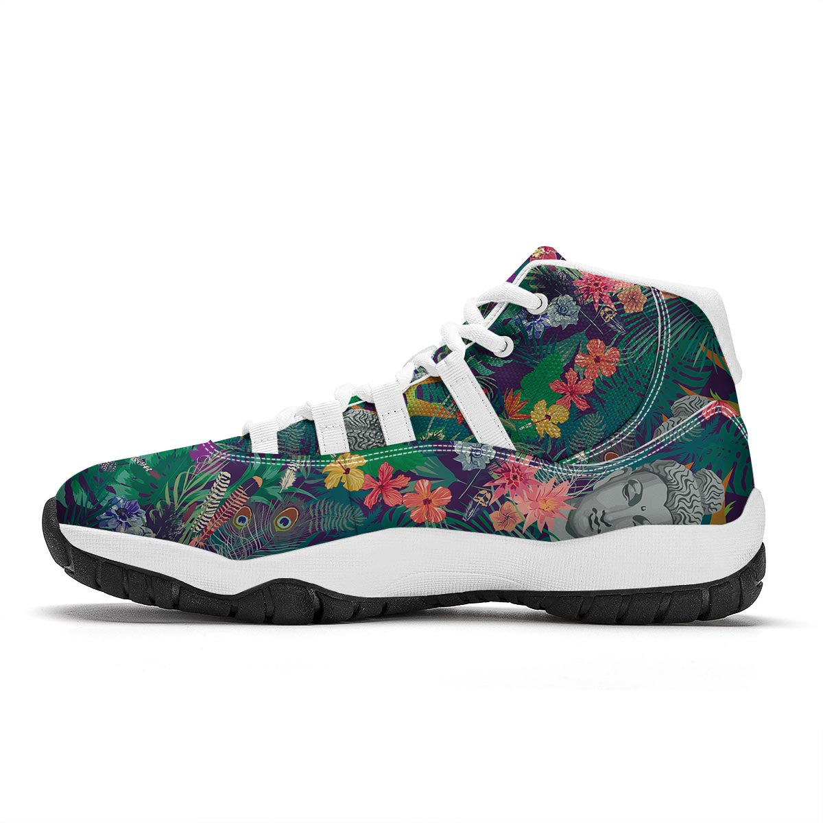 Buddha Tropical Print Pattern White Bball Shoes-grizzshop