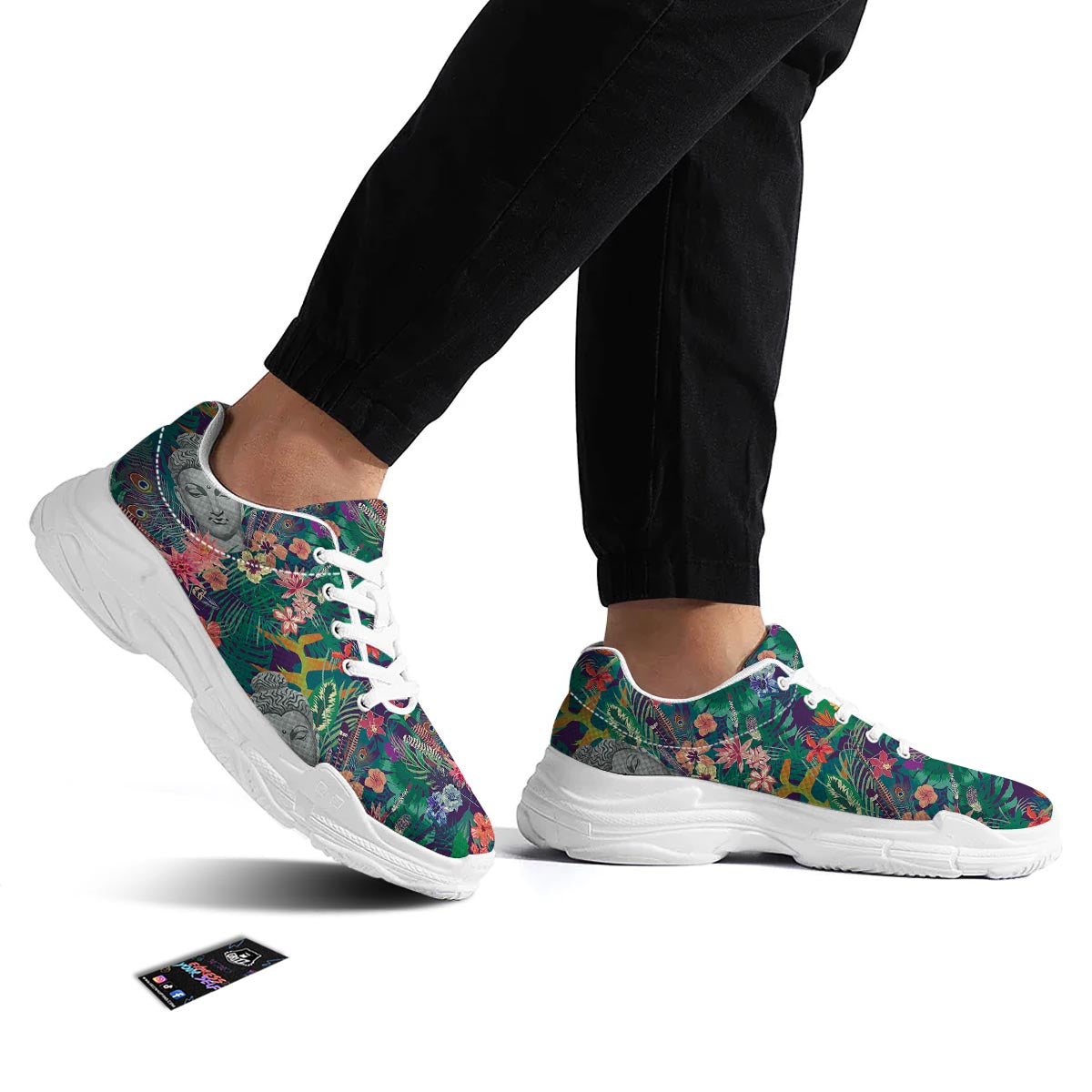 Buddha Tropical Print Pattern White Chunky Shoes-grizzshop