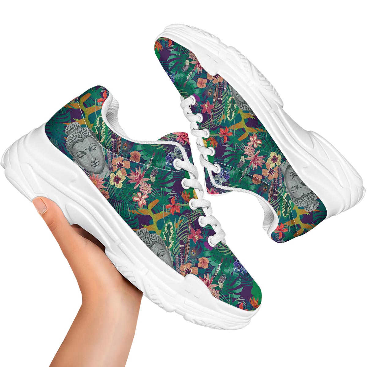 Buddha Tropical Print Pattern White Chunky Shoes-grizzshop