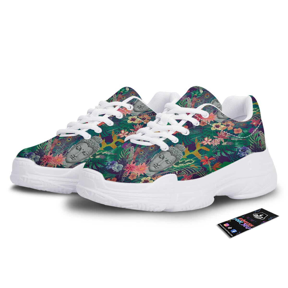 Buddha Tropical Print Pattern White Chunky Shoes-grizzshop