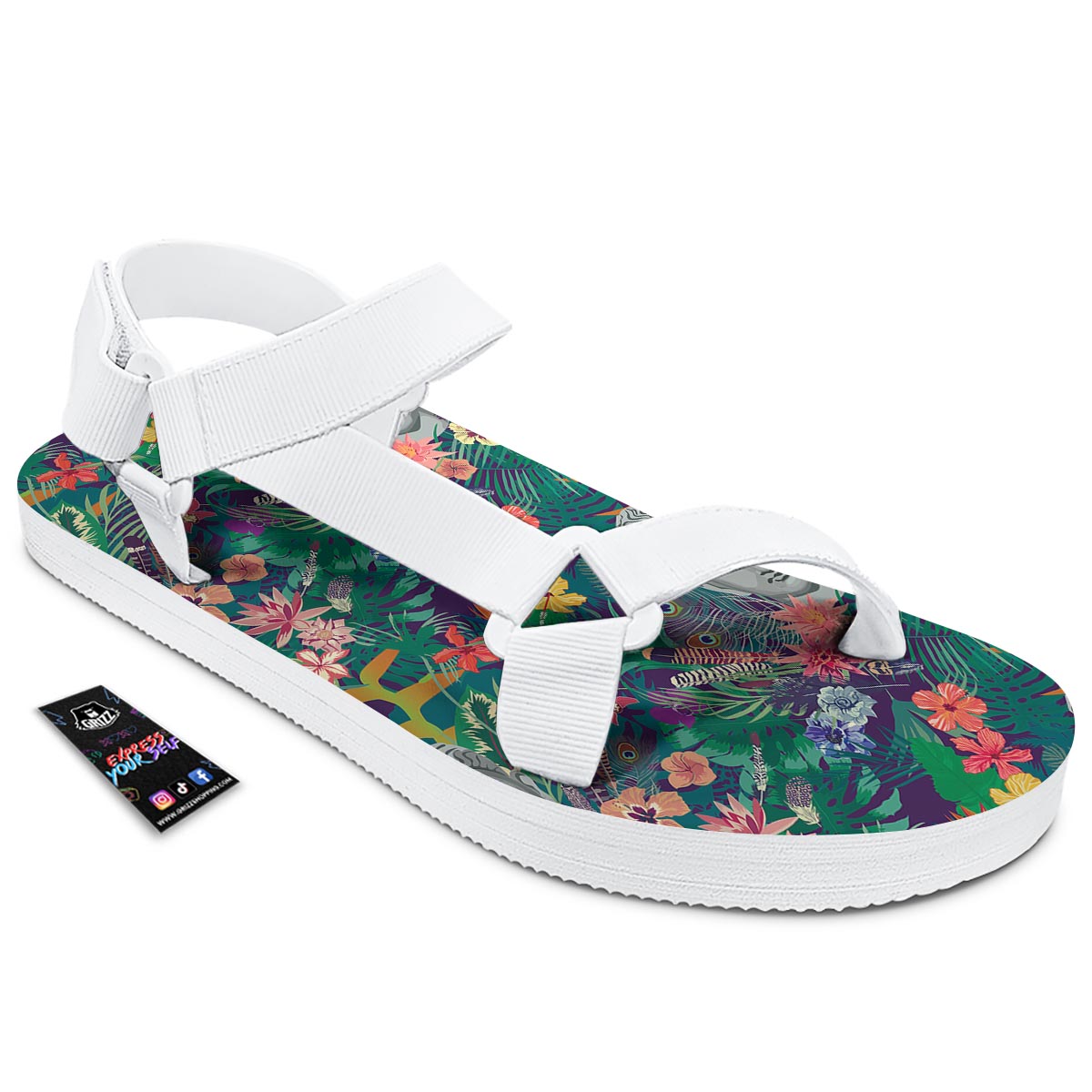 Buddha Tropical Print Pattern White Open Toe Sandals-grizzshop