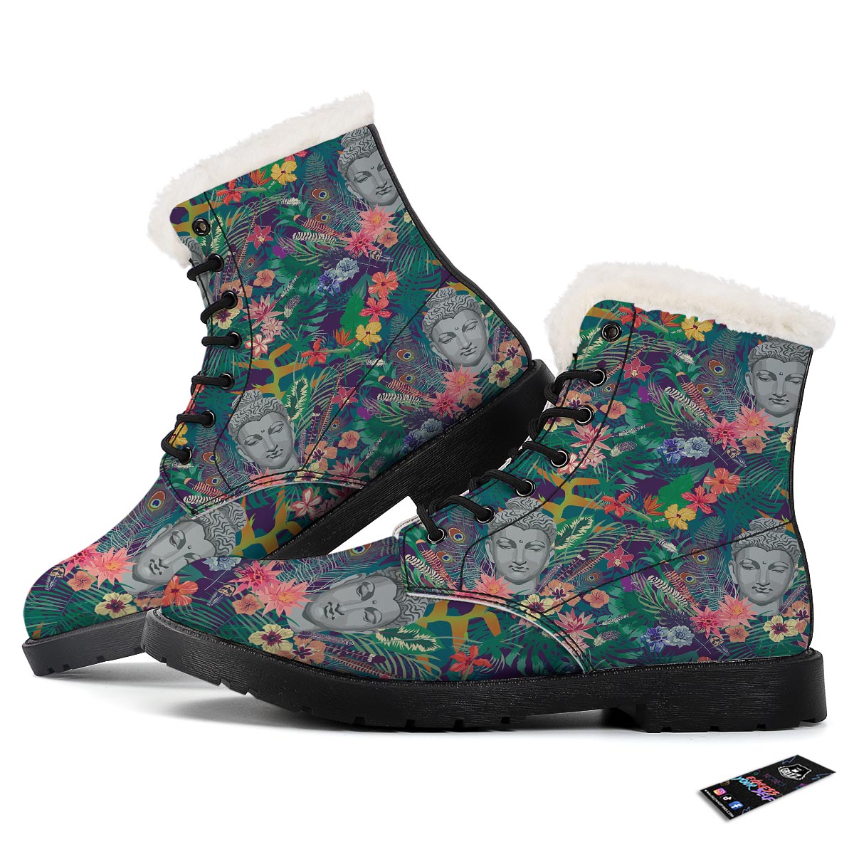 Buddha Tropical Print Pattern Winter Boots-grizzshop