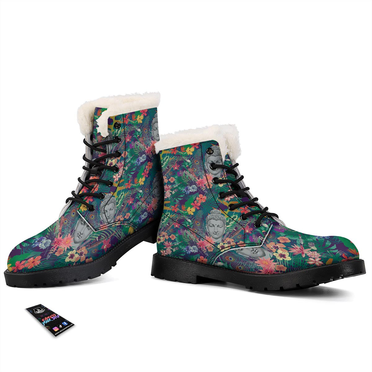 Buddha Tropical Print Pattern Winter Boots-grizzshop