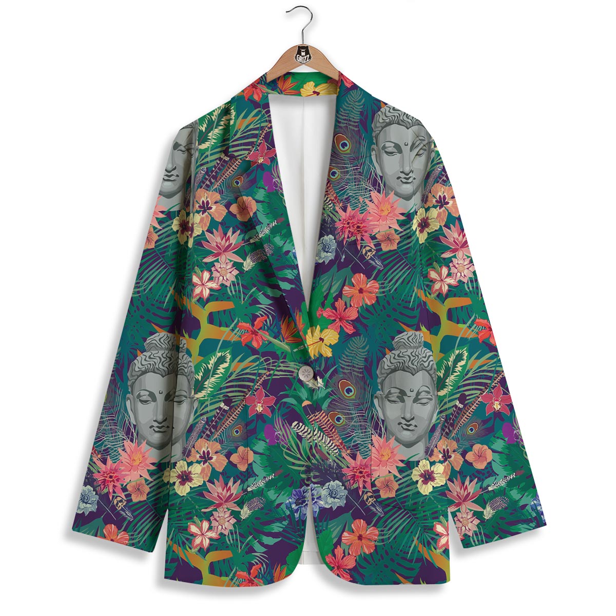 Buddha Tropical Print Pattern Women's Blazer-grizzshop