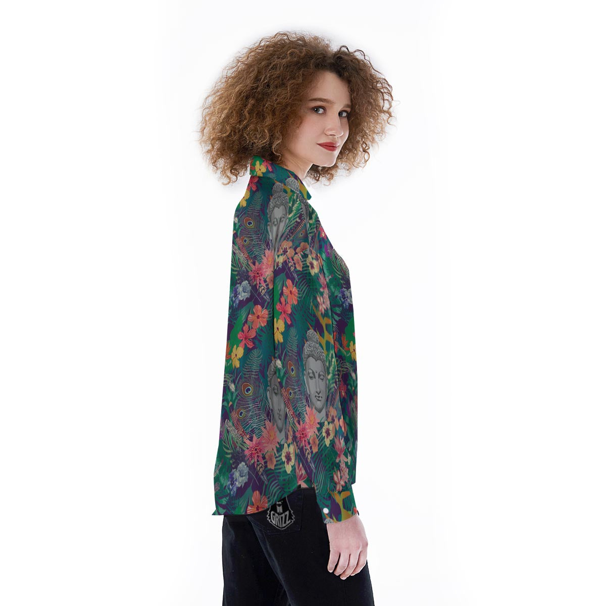 Buddha Tropical Print Pattern Women's Long Sleeve Shirts-grizzshop