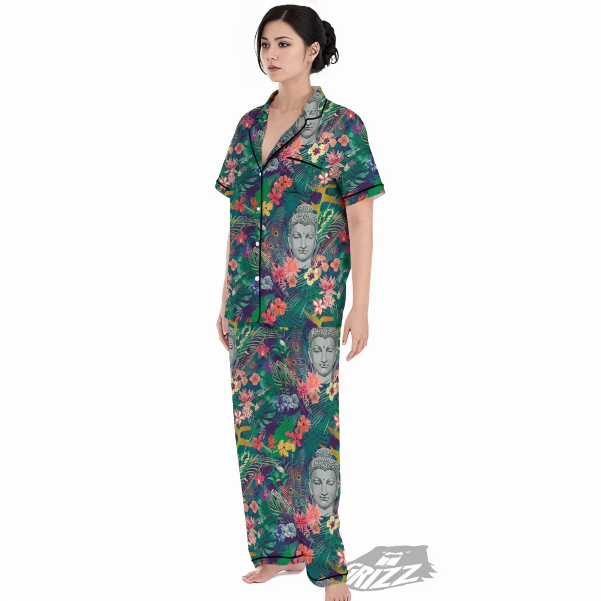 Buddha Tropical Print Pattern Women's Pajamas Set-grizzshop