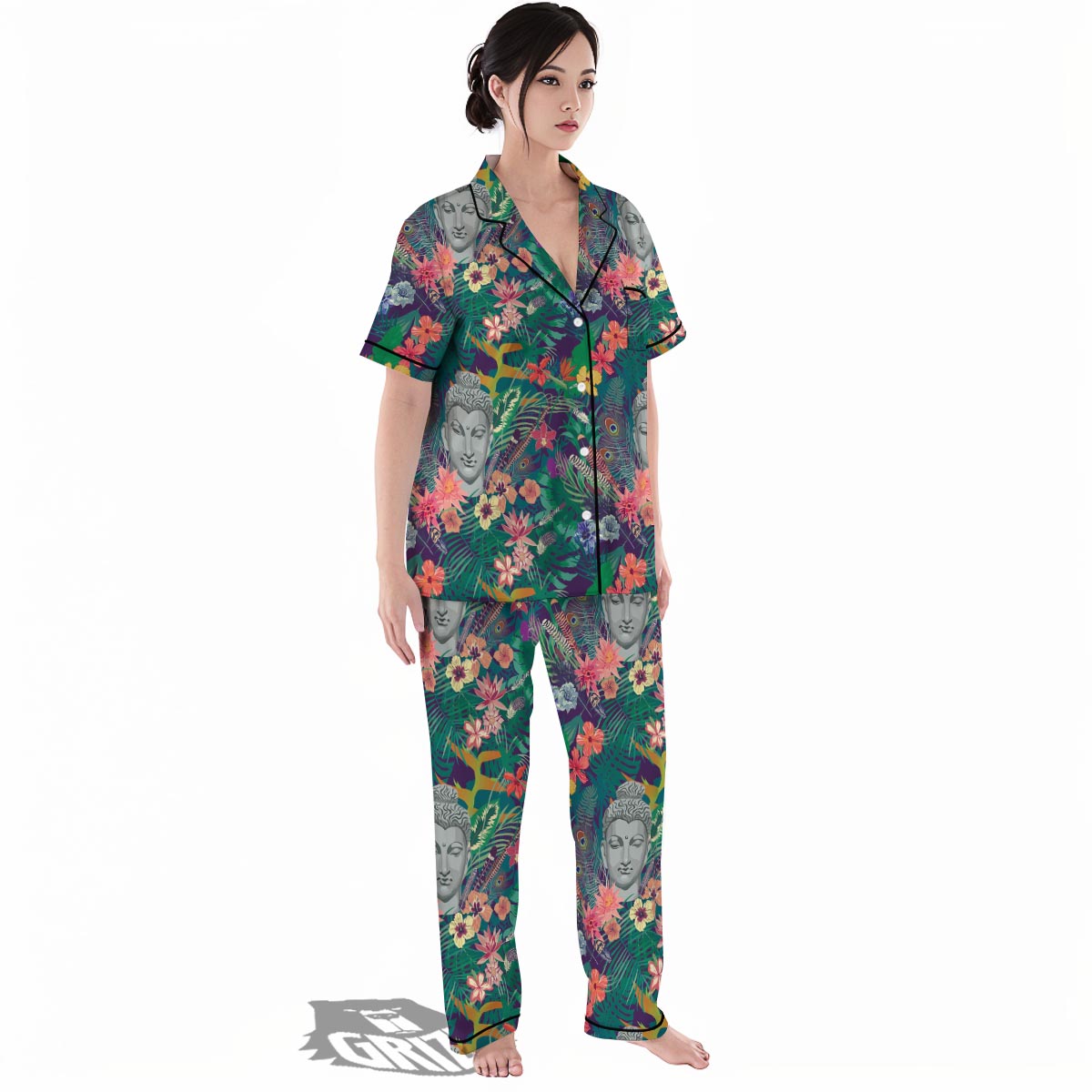 Buddha Tropical Print Pattern Women's Pajamas Set-grizzshop
