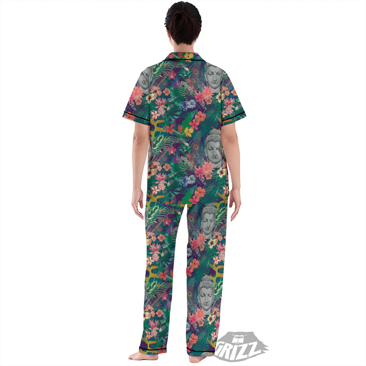 Buddha Tropical Print Pattern Women's Pajamas Set-grizzshop