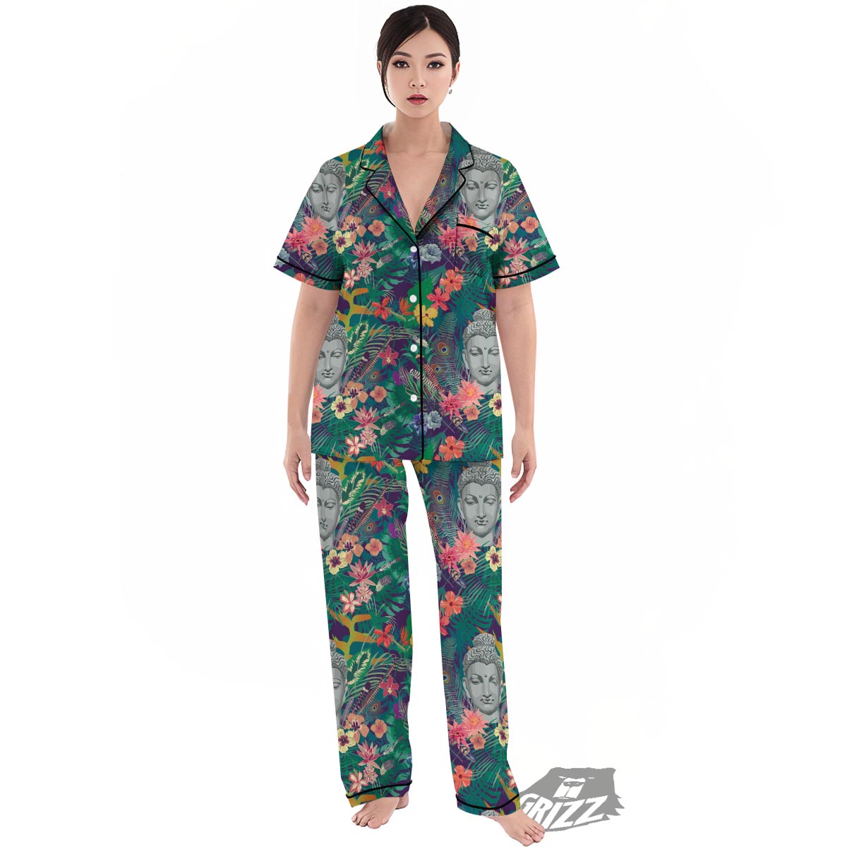 Buddha Tropical Print Pattern Women's Pajamas Set-grizzshop