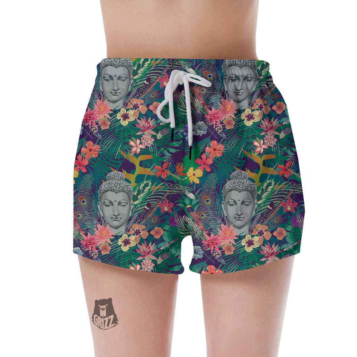 Buddha Tropical Print Pattern Women's Shorts-grizzshop