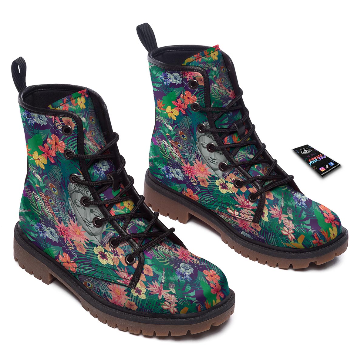 Buddha Tropical Print Pattern Work Boots-grizzshop