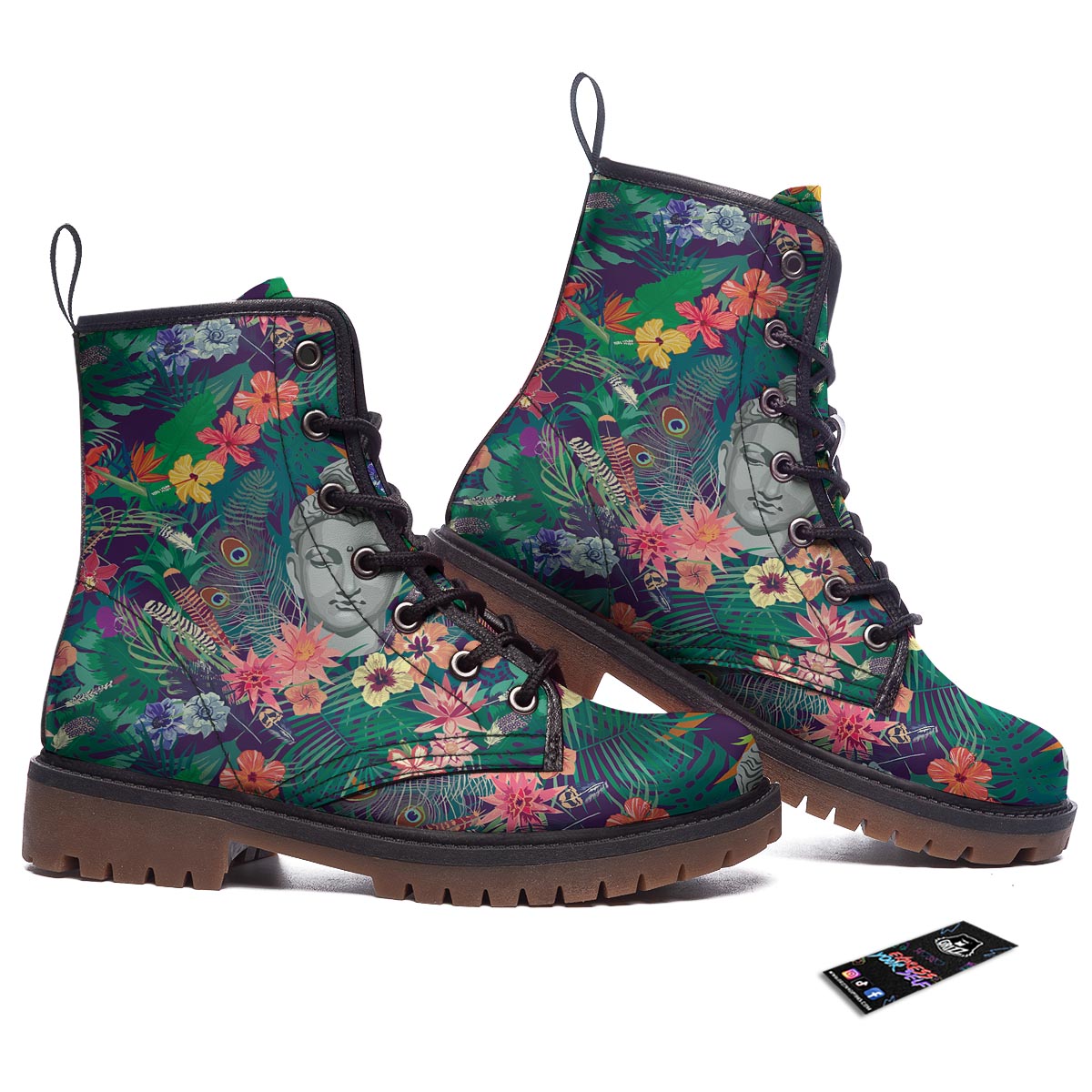 Buddha Tropical Print Pattern Work Boots-grizzshop