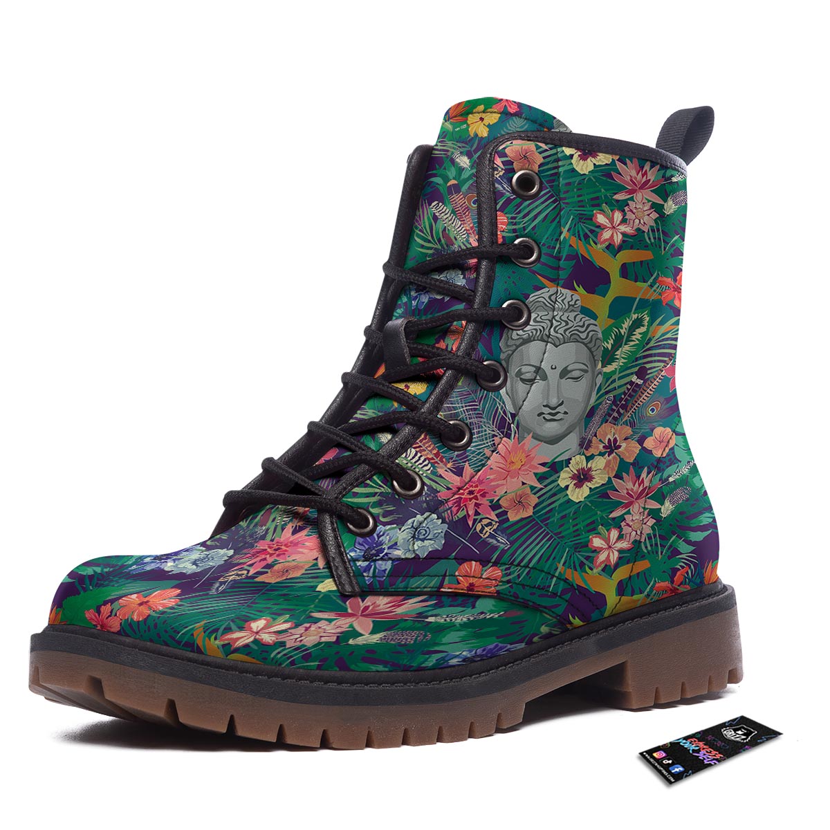 Buddha Tropical Print Pattern Work Boots-grizzshop