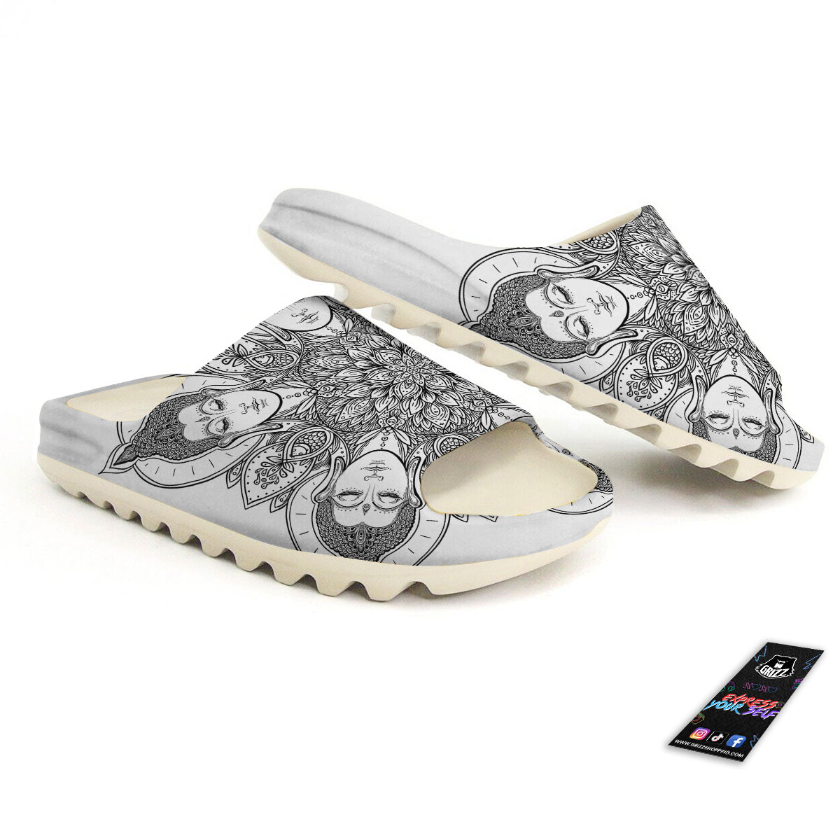 Buddha Face Ornate Mandala Print Sandals-grizzshop