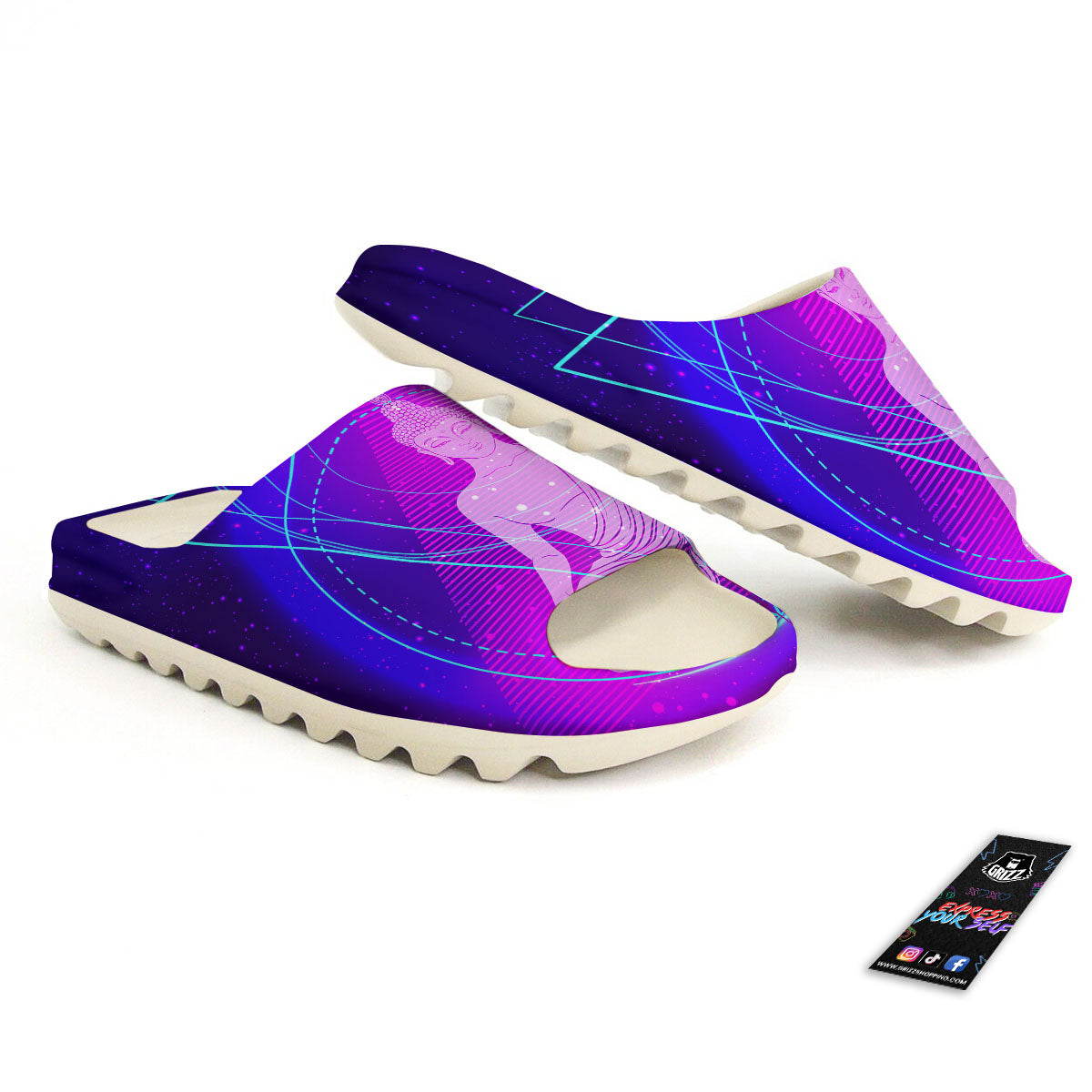Buddha Teal And Purple Print Sandals-grizzshop