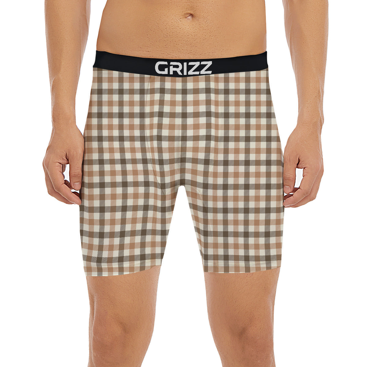 Buffalo Check Beige And Brown Print Boxer Briefs-grizzshop