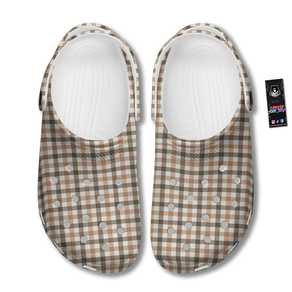 Buffalo Check Beige And Brown Print Clog-grizzshop