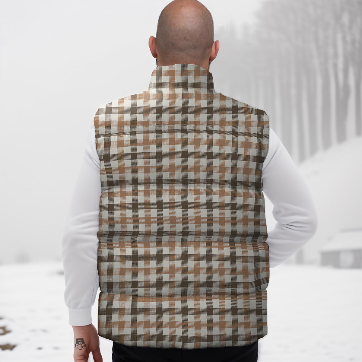 Buffalo Check Beige And Brown Print Down Vest