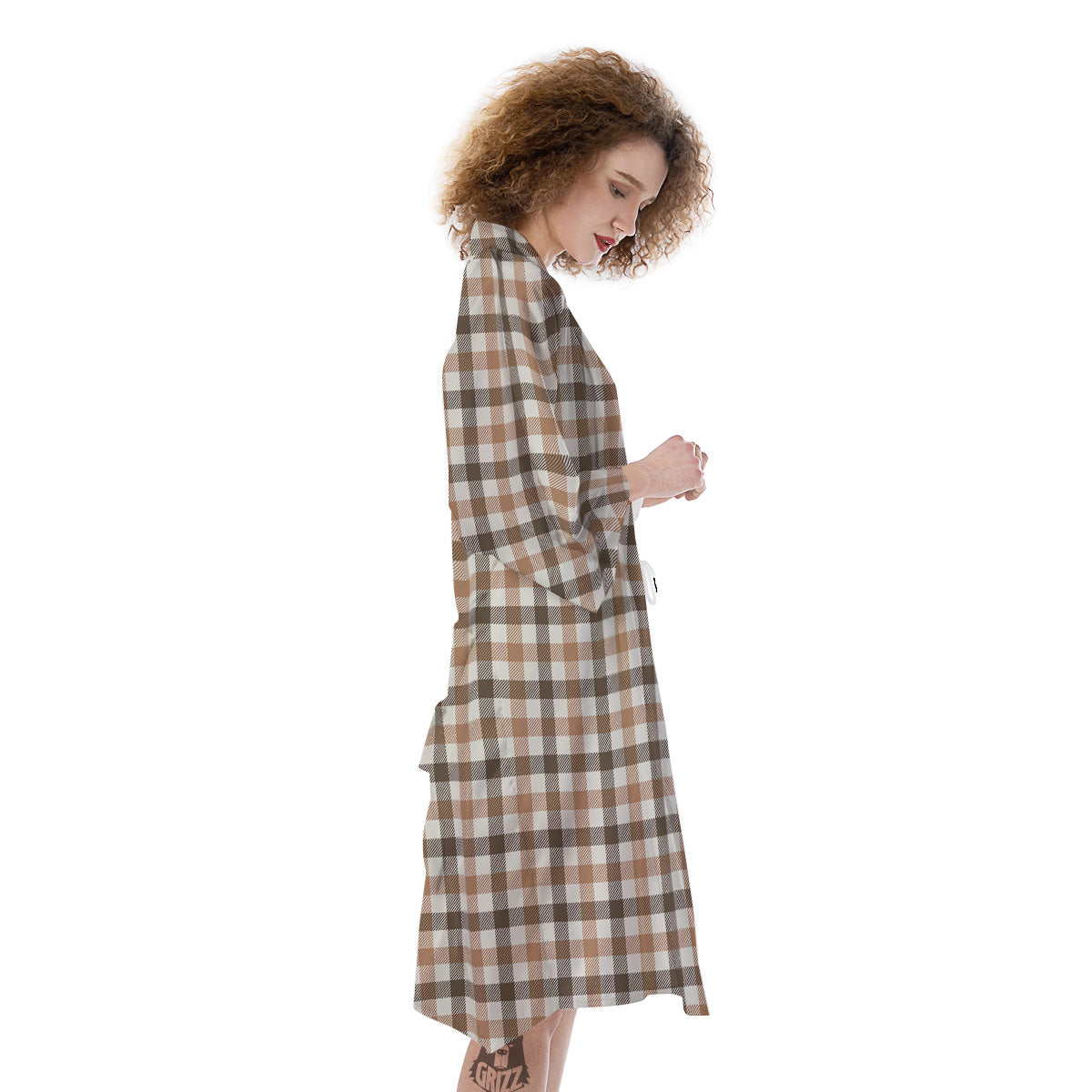 Buffalo Check Beige And Brown Print Kimono-grizzshop