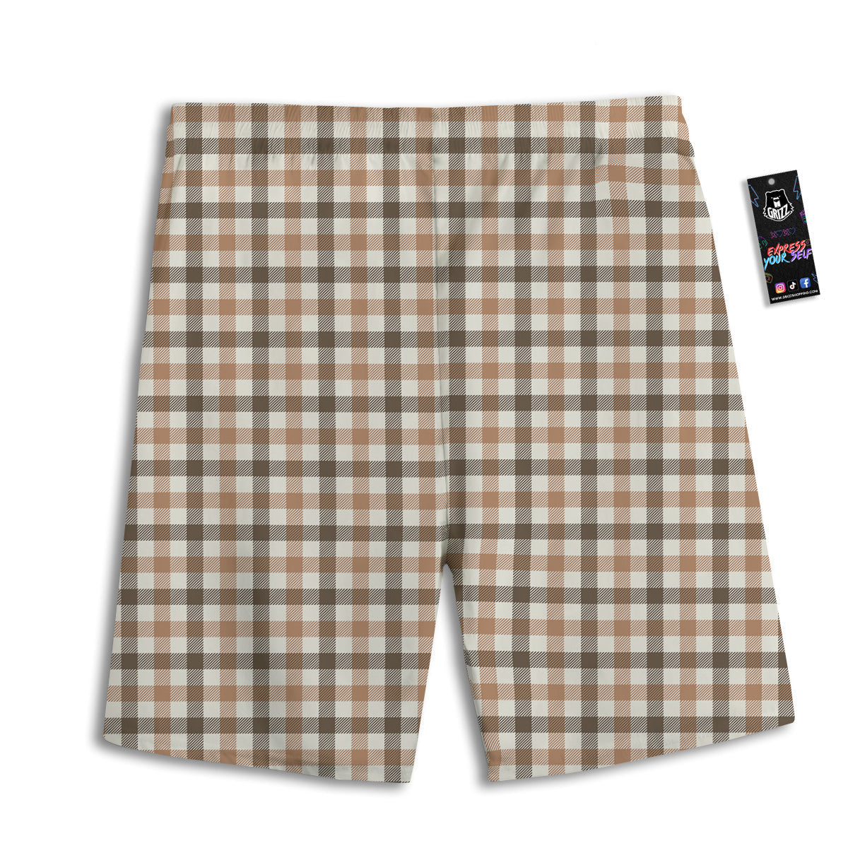 Buffalo Check Beige And Brown Print Men's Athletic Shorts
