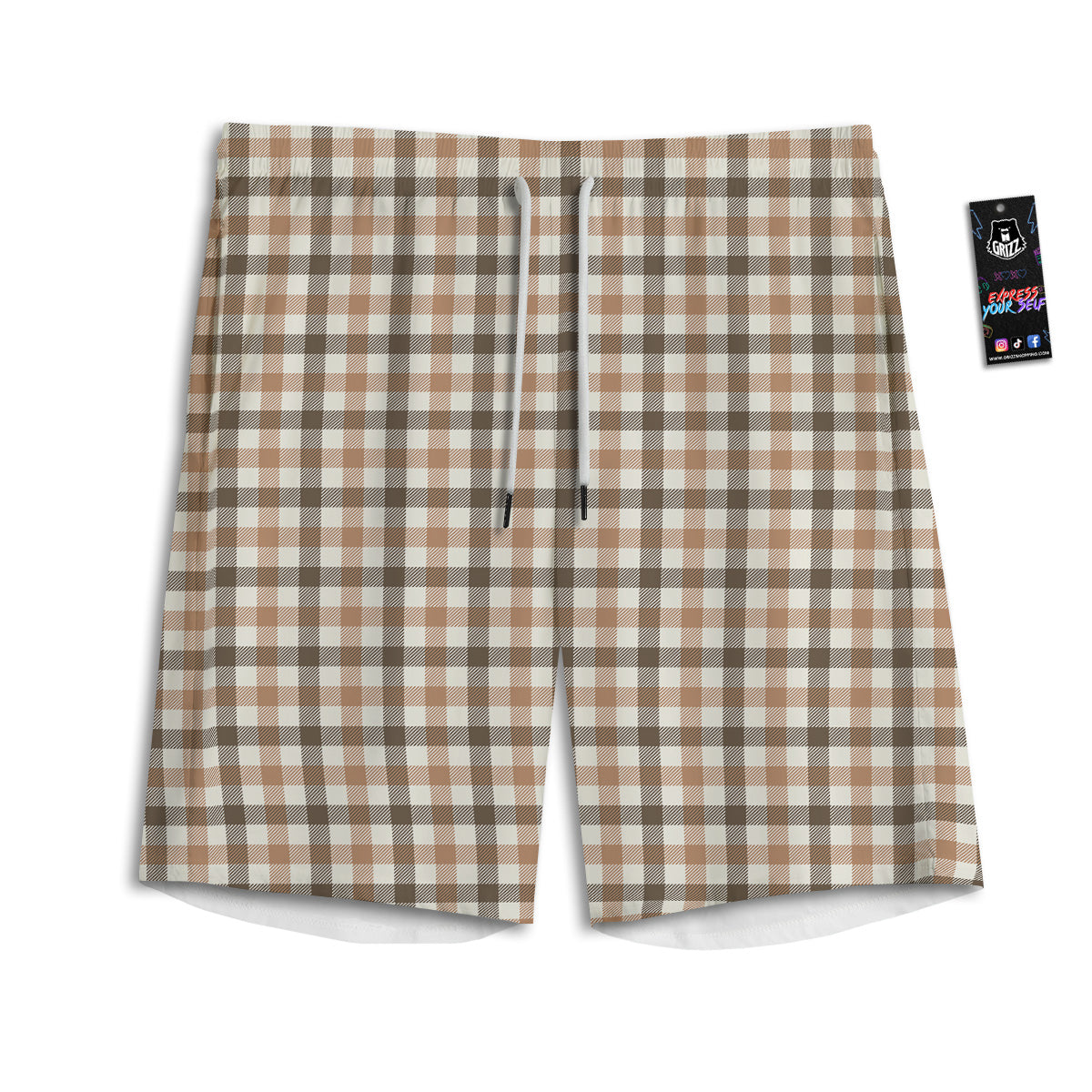 Buffalo Check Beige And Brown Print Men's Athletic Shorts
