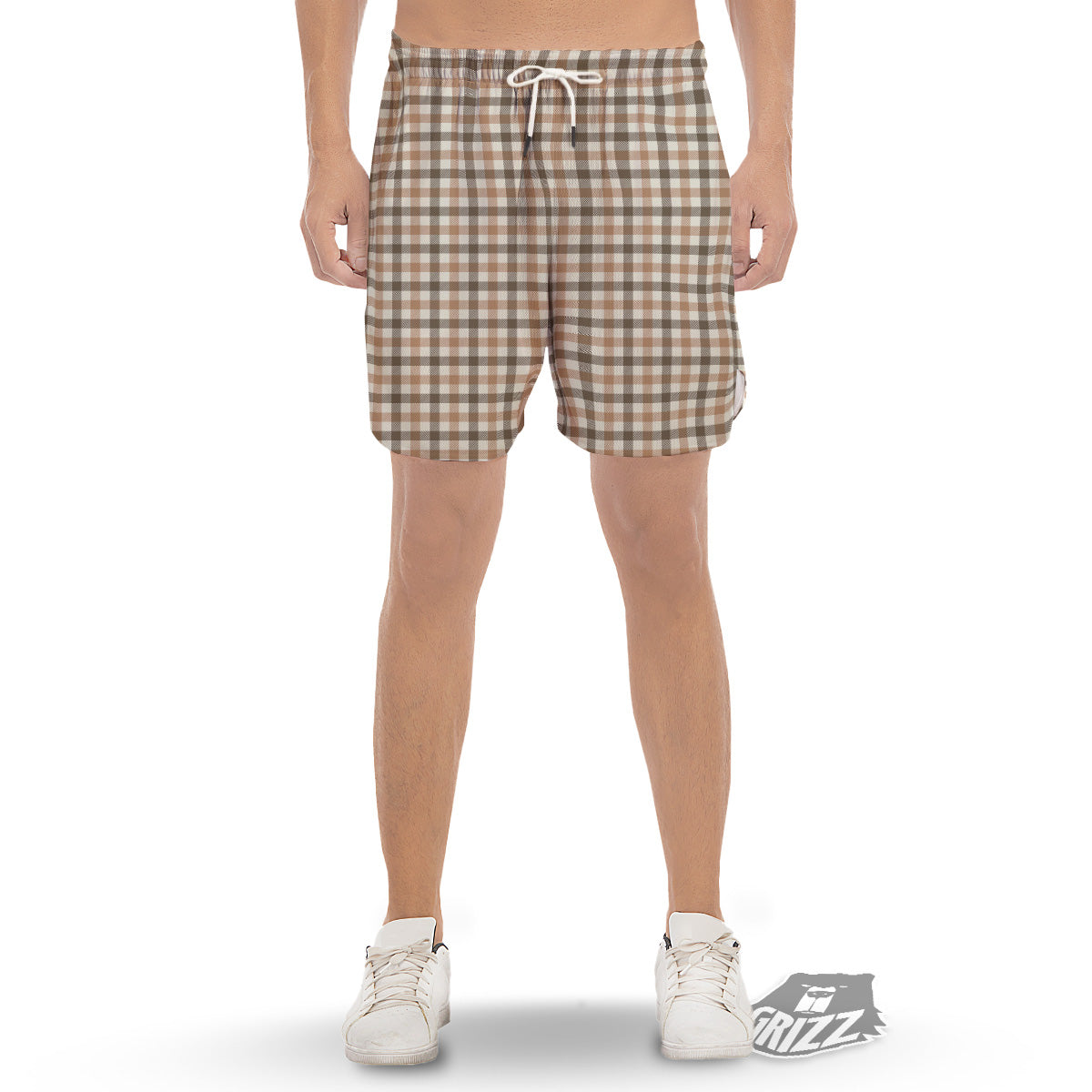 Buffalo Check Beige And Brown Print Men's Gym Shorts-grizzshop