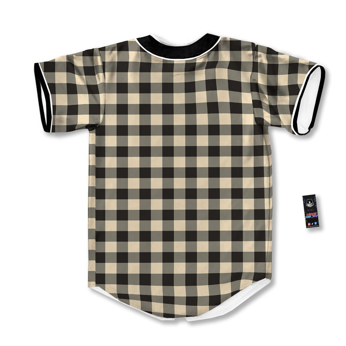 Buffalo Check Black And Beige Print Baseball Jersey-grizzshop